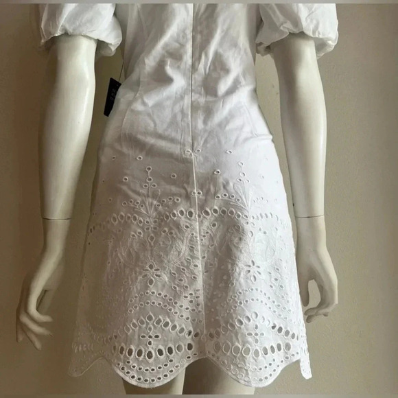 Express brand White Mini Dress Puff Sleeves Flowers details Size Small NWT - Picture 5 of 16